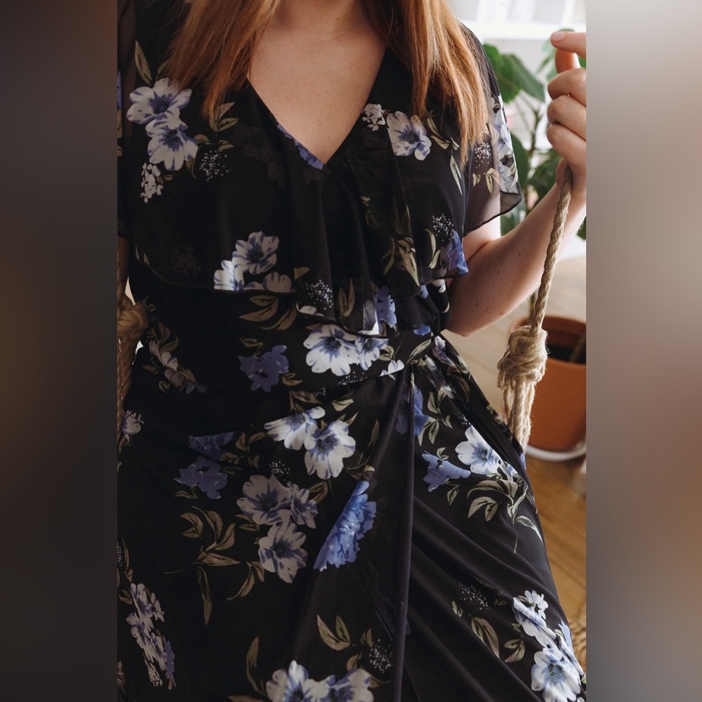 Addition Elle Floral Ruffled Mesh Midi Dress Size 3X - Picture 16 of 16